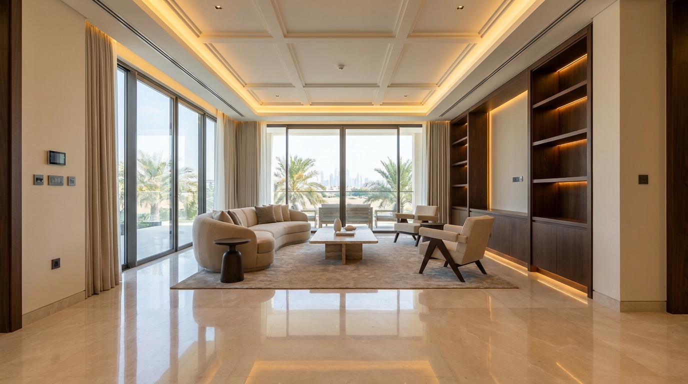 Smart home renovation planning for a Dubai villa with lighting scenes, electrical load review, and AV coordination